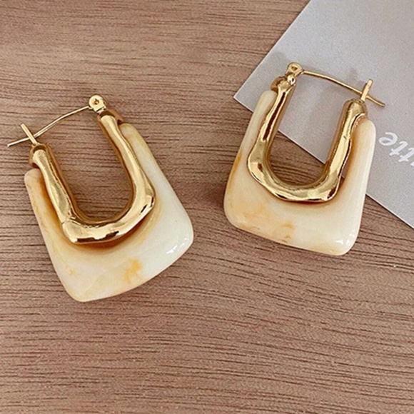 Classic Gold Tone Resin Hoop Earrings - Picture 1 of 8